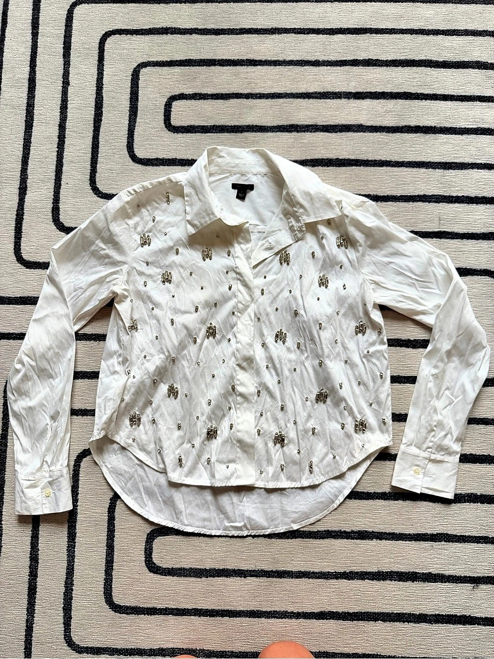 Ann Taylor Embellished Rhinestone Button Down White Size Small
